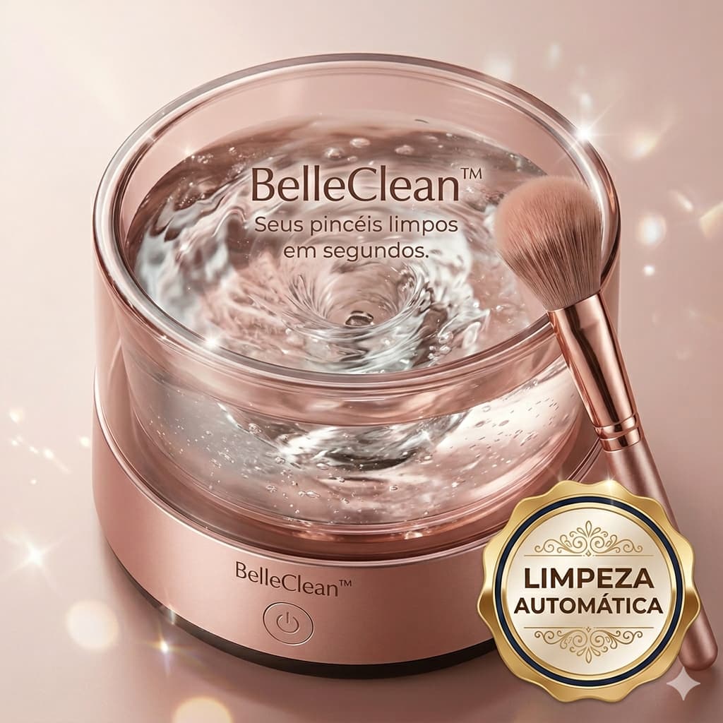 Limpador De Pincel De Maquiagem Elétrico BelleClean™ Automático Lava E Seca Higienizador Esponja USB Bivolt