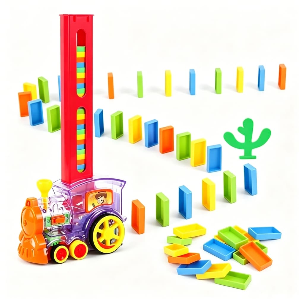 Brinquedo Educativo Trenzinho Dominó Automático Montessori 60 Peças Com Luz Som Presente Interativo Jogos