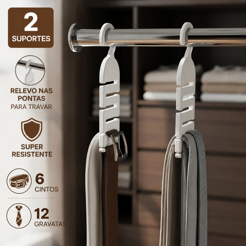 Cabides Organizadores De Cintos Gravatas Para Guarda-Roupas Closet de Luxo Escritório Lojas  6 ou 12