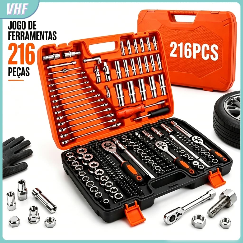 Jogo de Ferramentas 216 Peças Kit Completo Chaves Manual Profissional para Reparos e Manutenção
