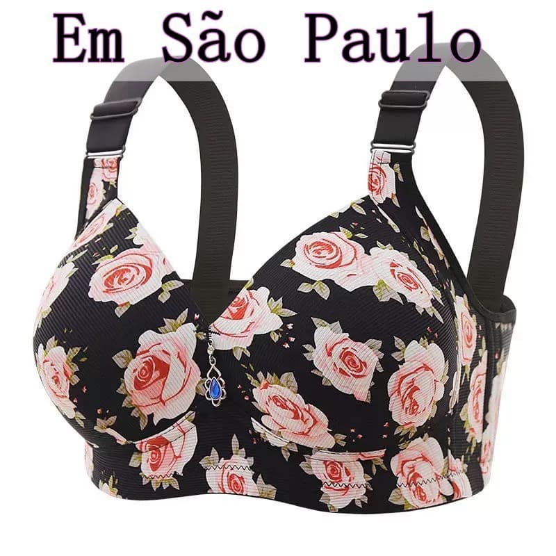 Sutiã Plus Size Sim Bojo Renda Rosas Levanta Busto Anti Flacidez Cobre Gordura Lateral Confortável
