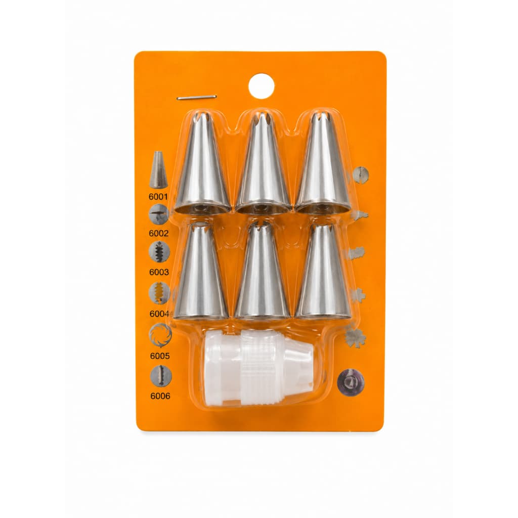 Kit Bico De Confeitar Inox Profissional 6 Bicos Pitanga Folha + Acoplador Para Buttercream Chantilly