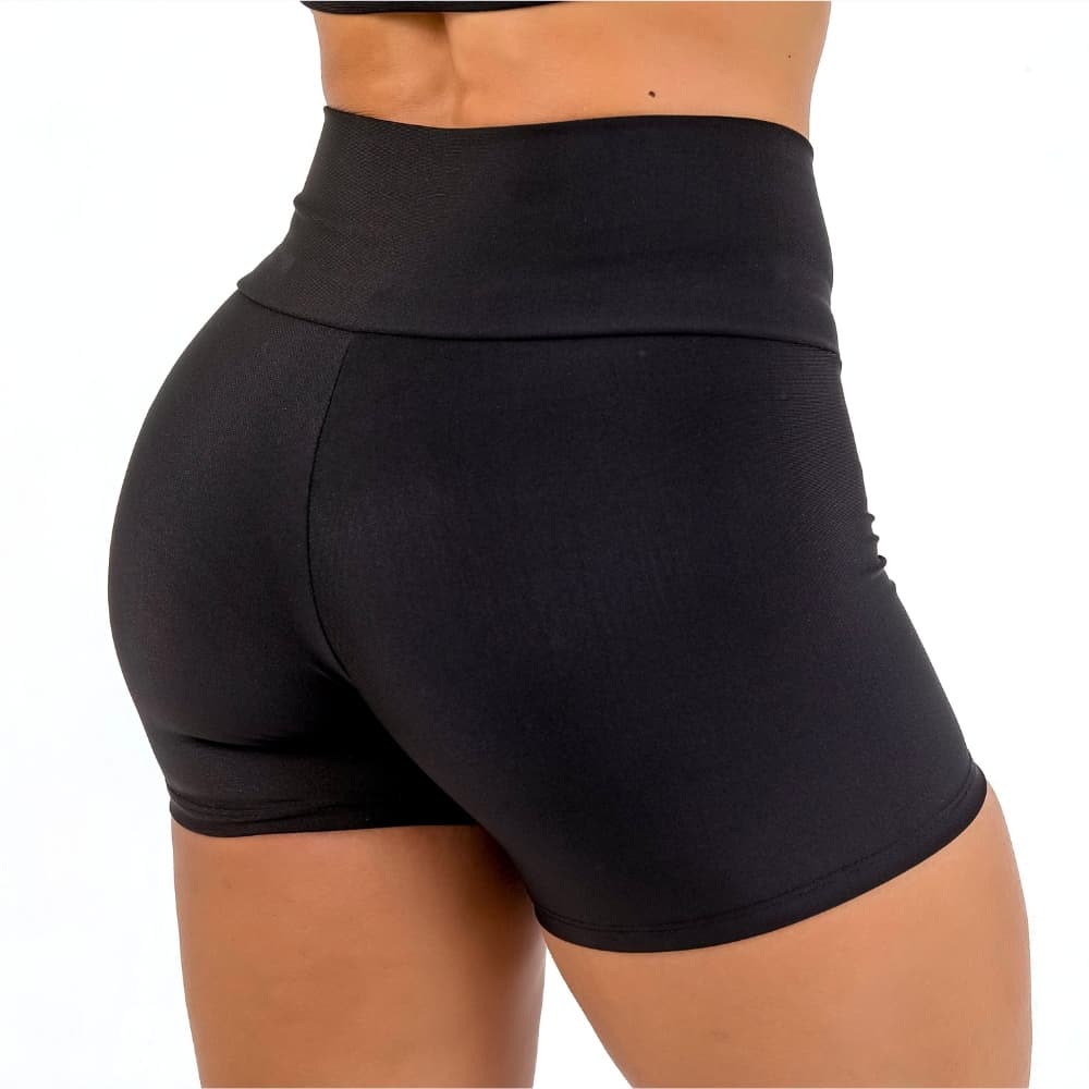Short Fitness Feminino Zero Transparência Cintura Alta Cós Largo Suplex Academia Minay