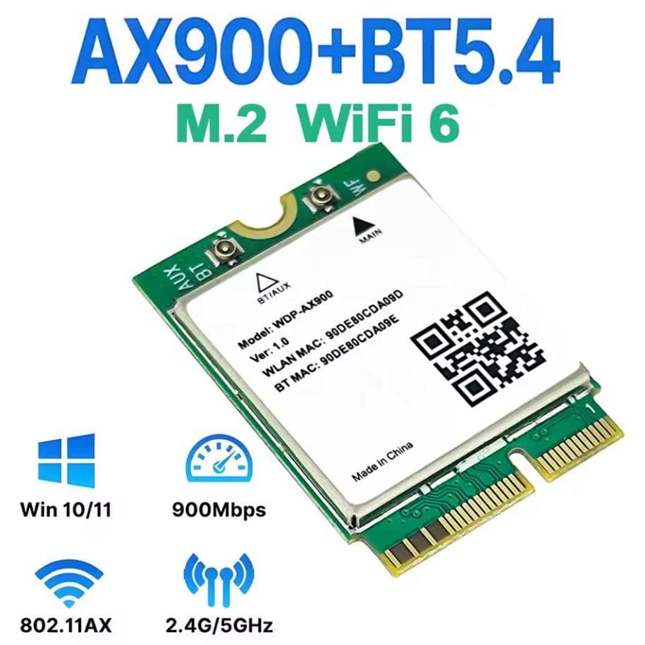 Adaptador M.2 WIFI 6 AX 900 e Bluetooth 5.4 - M.2 Wireless card