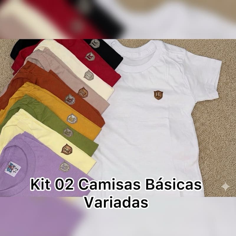 kit 02 Camisas Infantil em Algodão com Gola de ribana suador na gola  – Cores Variadas 1 a 12 anos