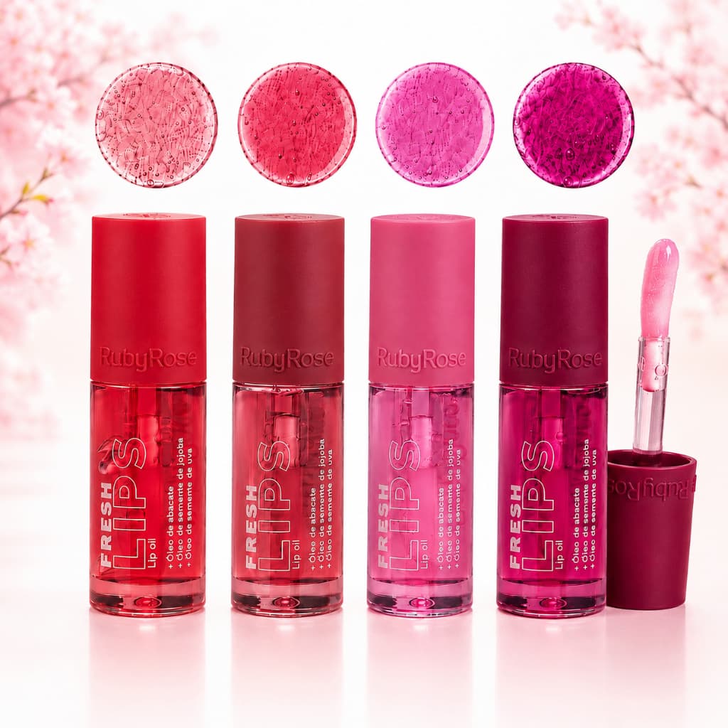 Lip Oil Fresh Lips Ruby Rose HBL6526 Hidratante Brilho Natural Óleo Labial Nutritivo