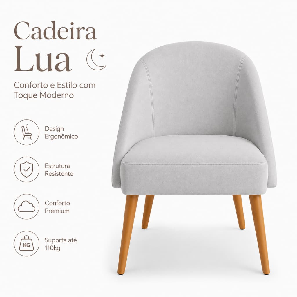 Cadeira Lua Sala de Jantar Pés Palito Veludo Premium