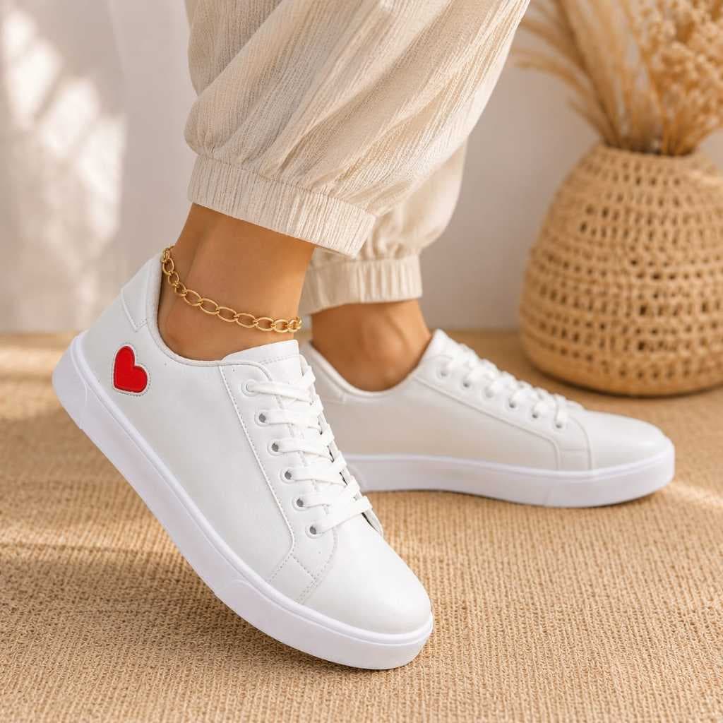 Tênis Feminino Casual  com Coração Vermelho Sola Confortável envio imediato!