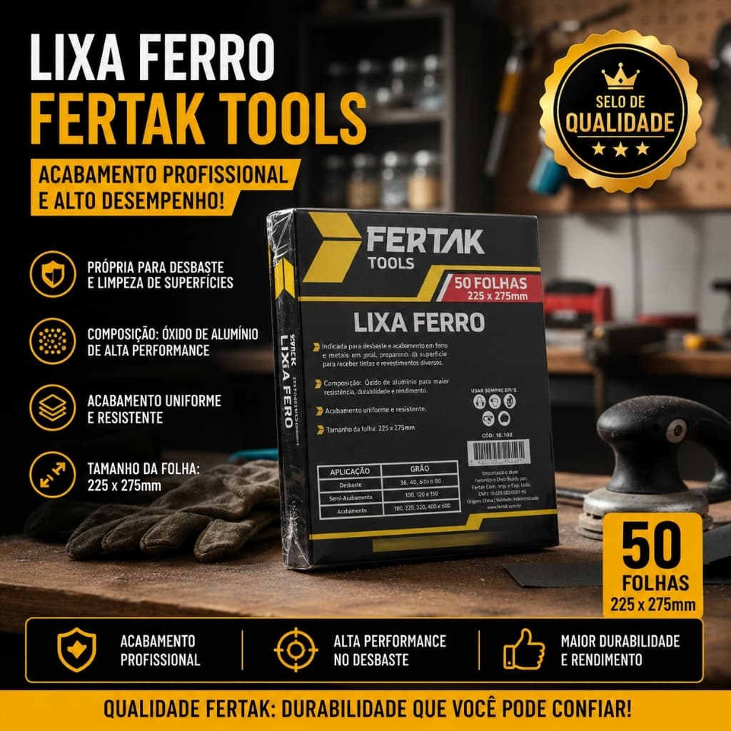 Lixa Ferro Grão 80 Grossa Profissional Pacote 50 Unidades Alta Remoção Desbaste Metal Ferrugem