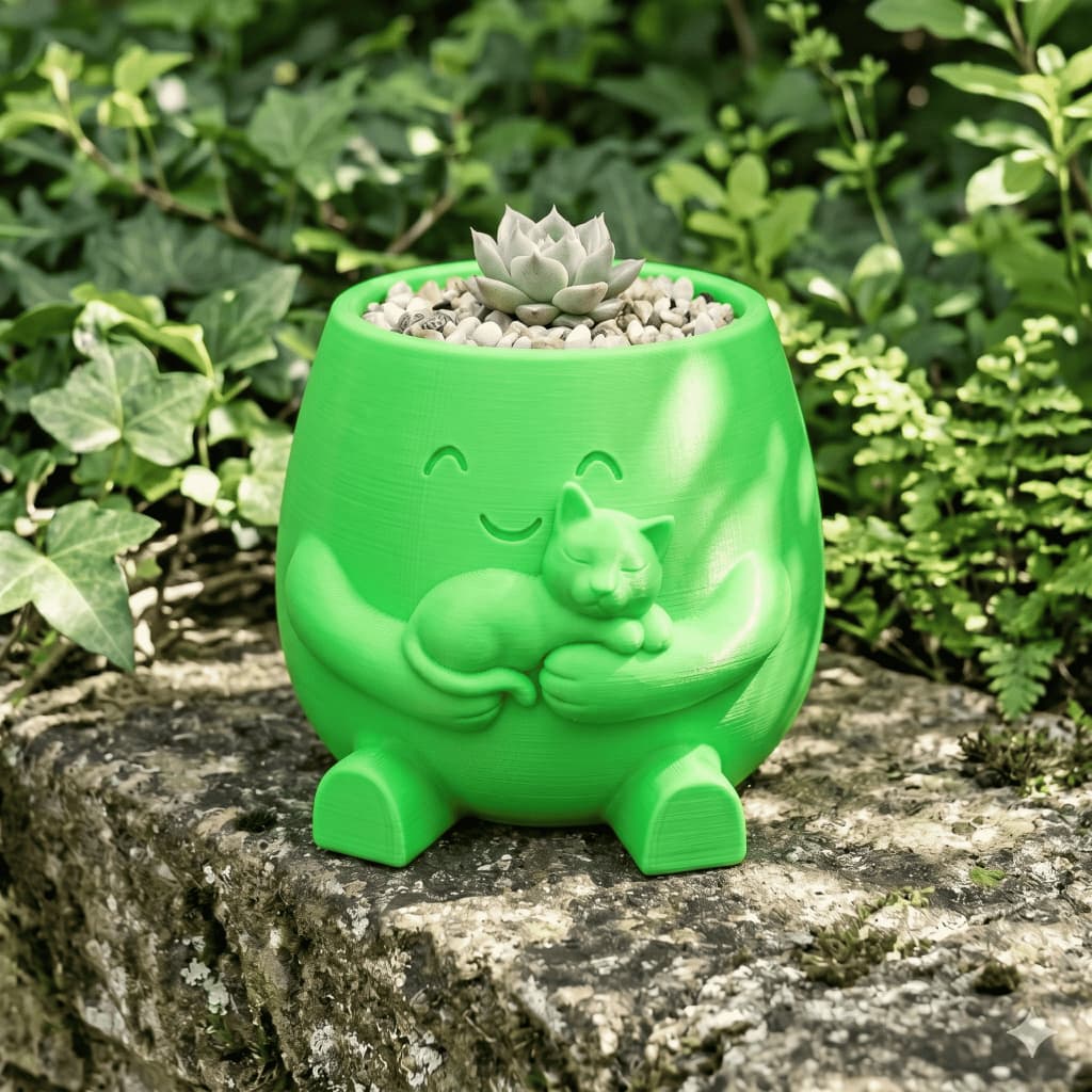 Vaso Suculenta Gatinho Abraço Para Cacto Decorativo Mesa e Presente