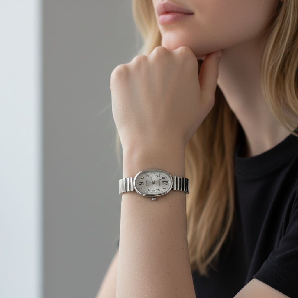 Relógio Feminino Vintage Oval Pulseira Flexível Elegante Casual Presente Promoção