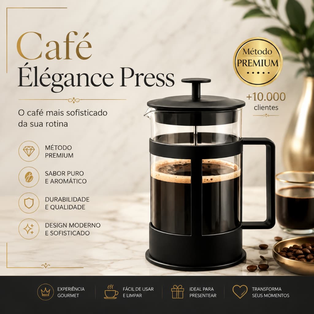 Cafeteira Francesa 600ml Prensa Francesa Vidro Resistente Café Gourmet Fácil e Rápido Design
