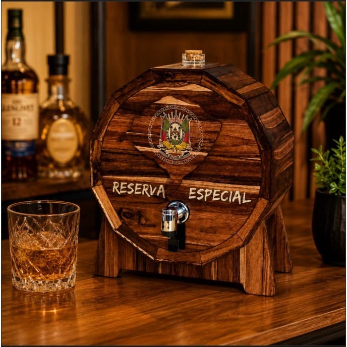 Pingômetro Barril Rústico Em MDF Com Garrafa 800 ml Churrasqueira Área Gourmet