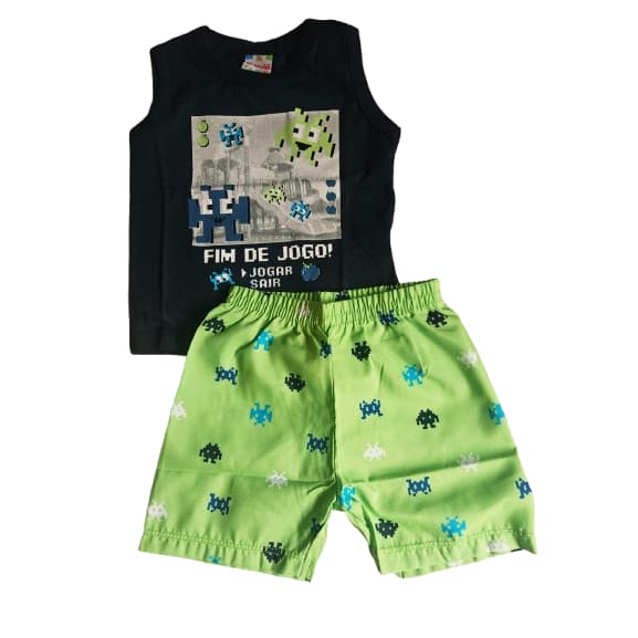 Conjunto Masculino Infantil Camisa Regata + Short Elástico 100% Algodão