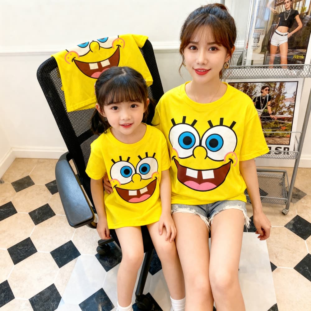 Camiseta  infantil  Bob Esponja com Estampa de Personagens Nostálgicos 100% algodão camisa