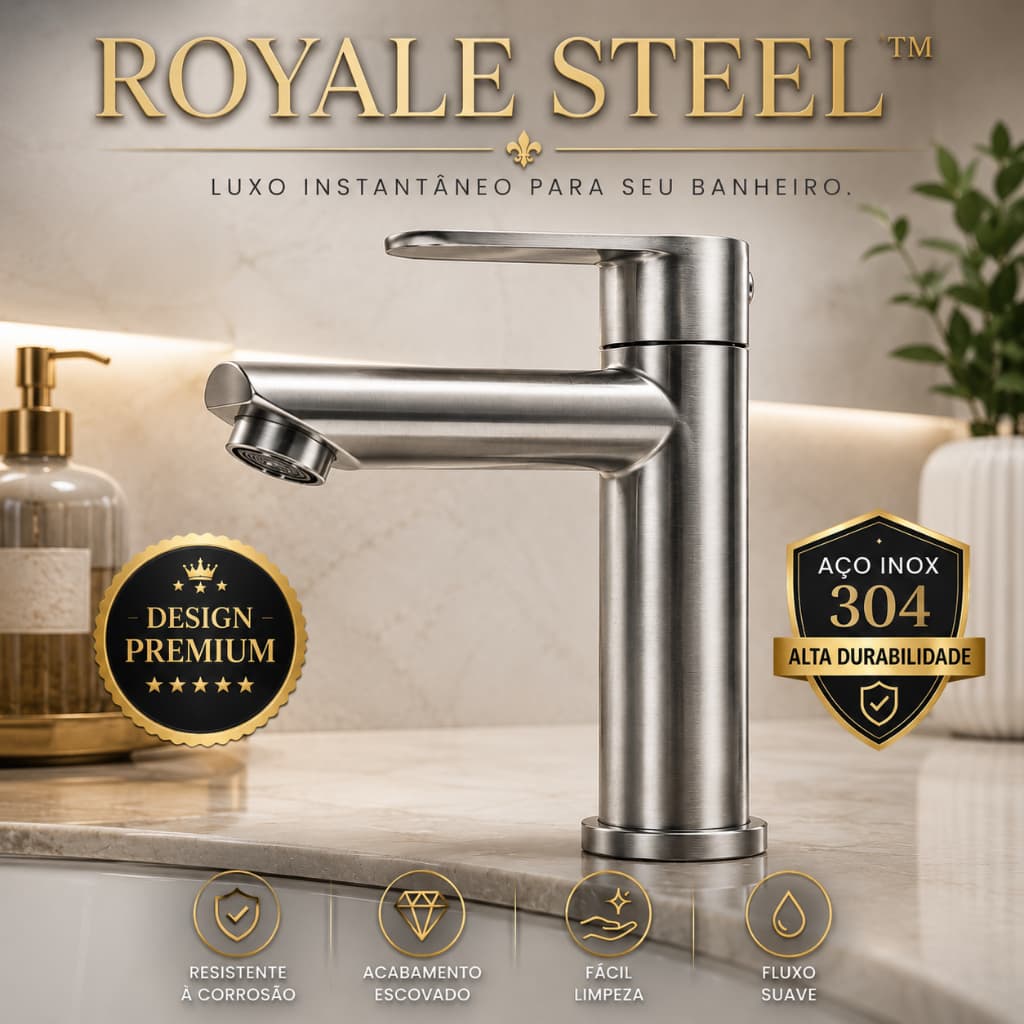 Torneira Mesa Vintage Lavatório Acabamento Inox Escovado Design Retro Durável