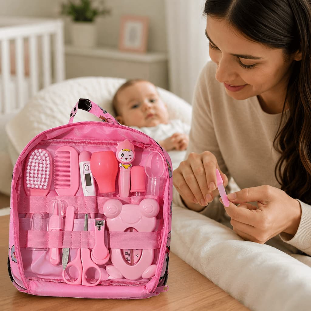 Kit Higiene Bebê Completo com Estojo Organizador Portátil | Acessórios para Recém-Nascido e Infantil | Escova, Pente, Co