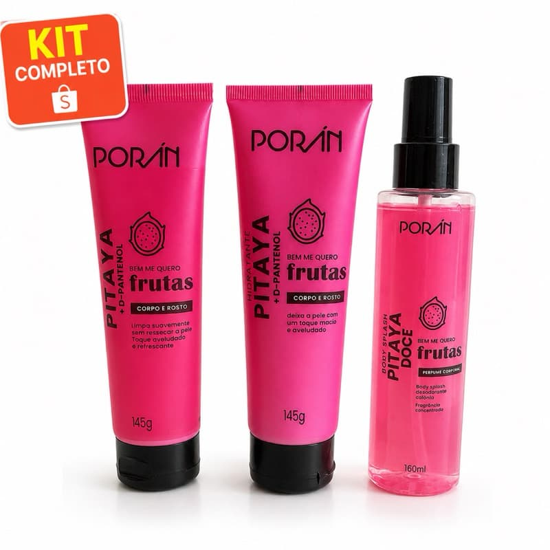 Kit Pitaya Rosa Porán Original Hidratante Body Splash e Sabonete