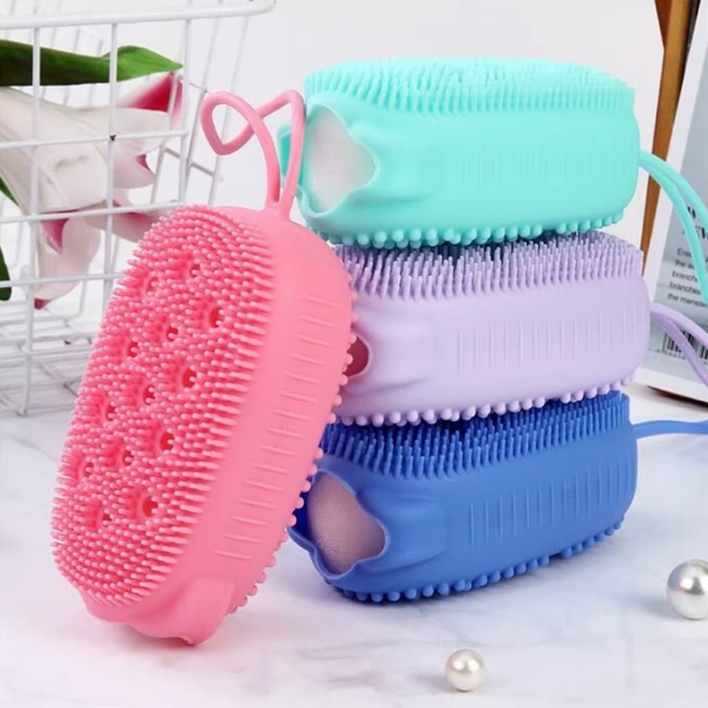 Bucha Esponja Banho Silicone Esfoliante Corporal Suave Limpeza da Pele Cor Aleatória