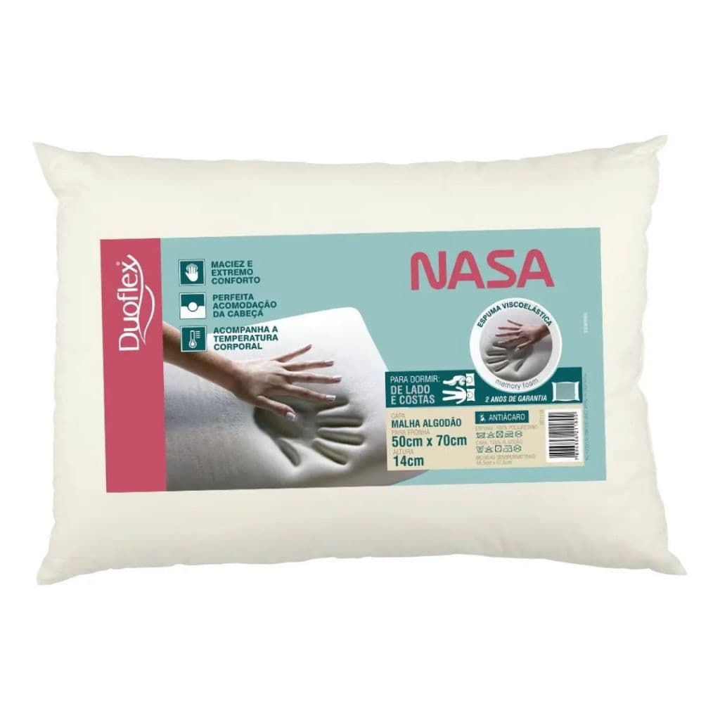 Travesseiro Nasa Duoflex Baixo Com Capa Proterora Impermeável Antiácaro Macio Confortável Branco