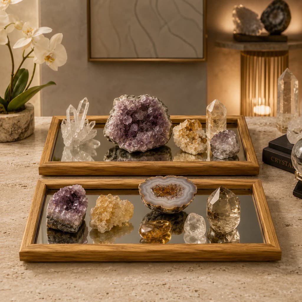 Kit Mini Bandejas Espelhadas Decorativas Em Madeira Natural
