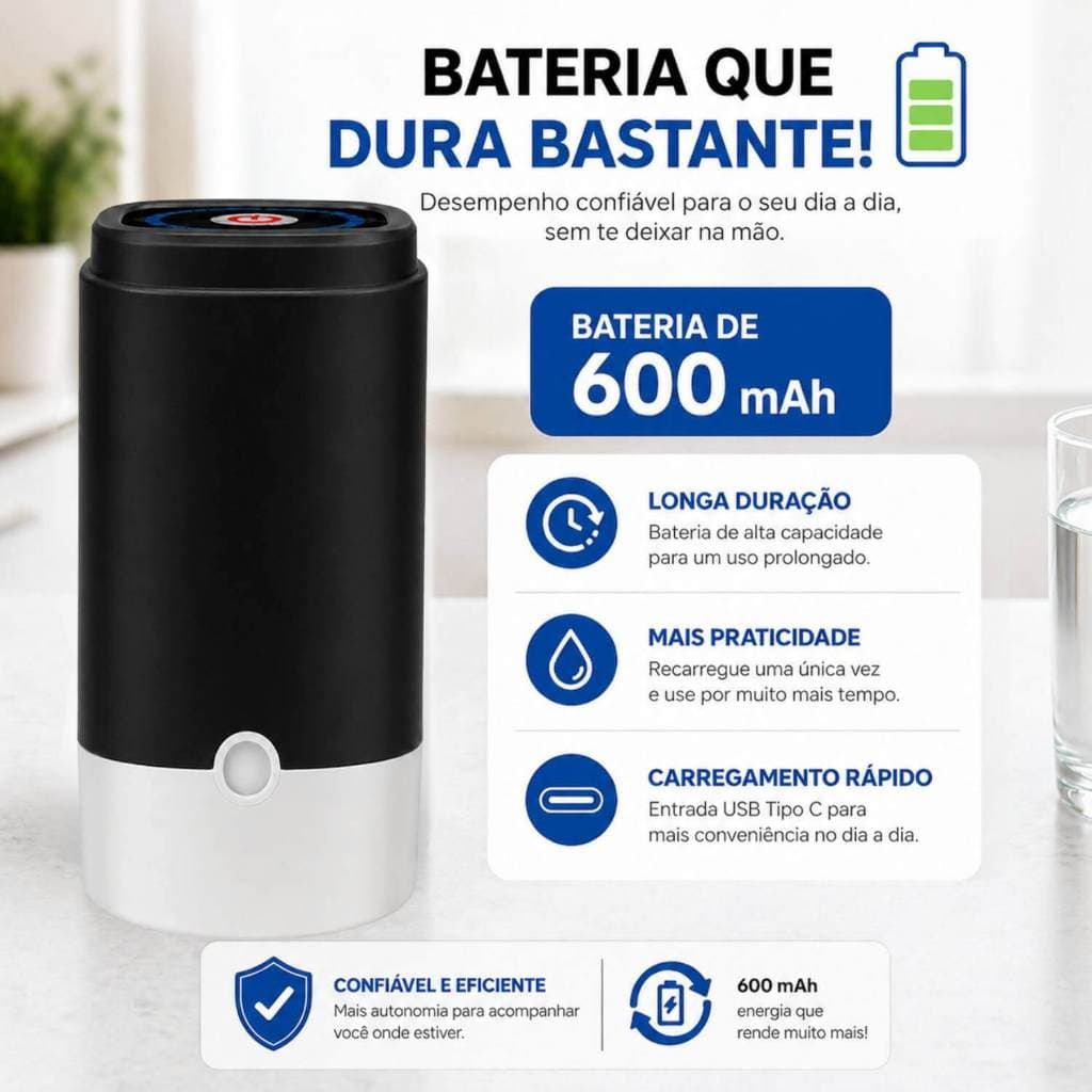 Bomba de Água Elétrica Portátil para Galão Preto