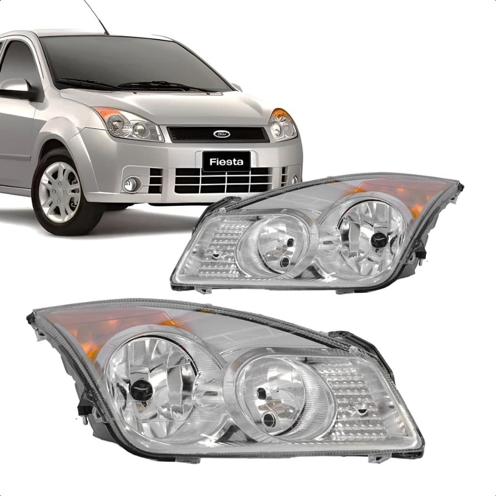 Par Farol Principal Fiesta Hatch Sedan 2008 2009 2010 Máscara Cromada (LD+LE) - Marca RF