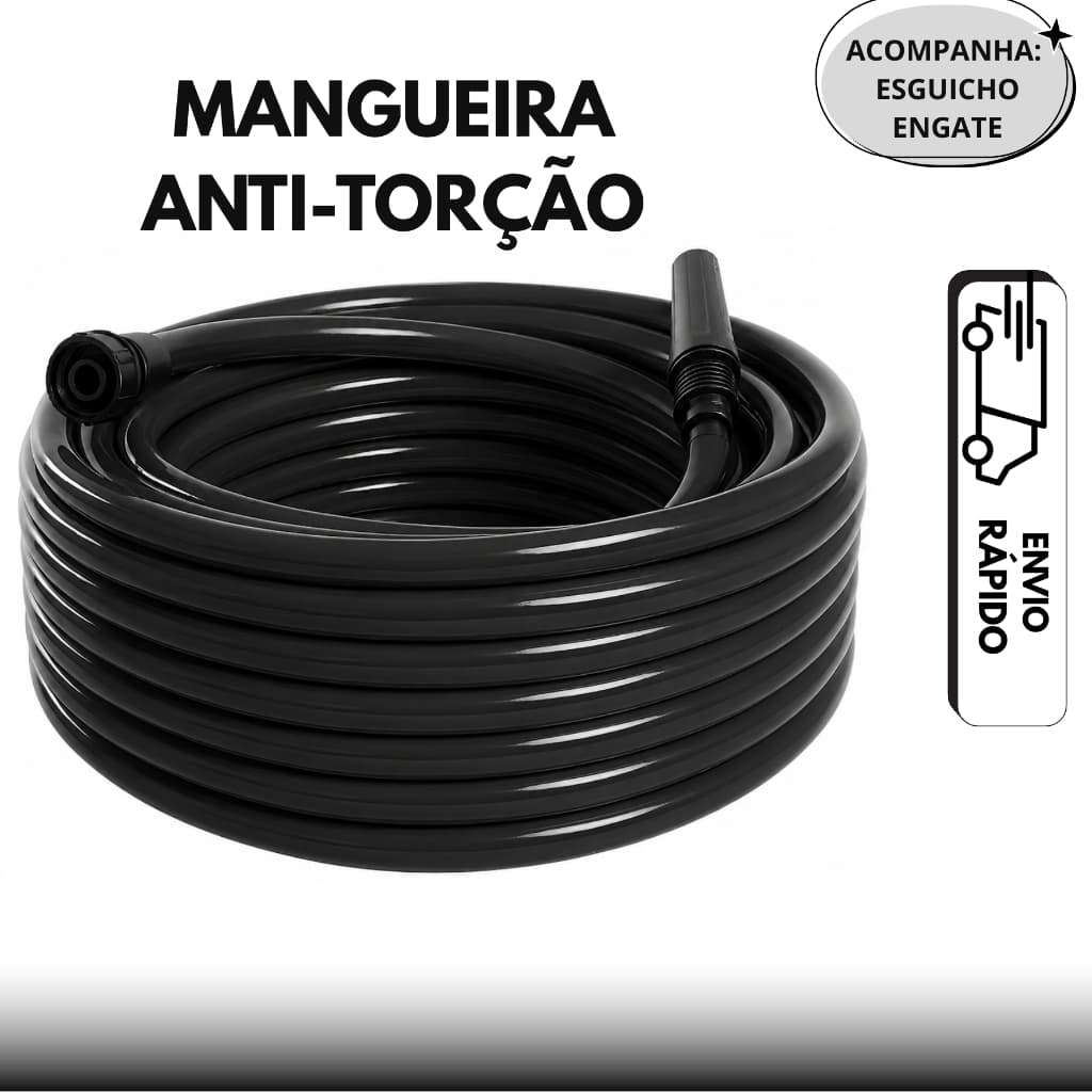 MANGUEIRA DE JARDIM PRETO LISO LAVANDERIAS JARDIM INCLUSO ESGUICHO E CONECTOR