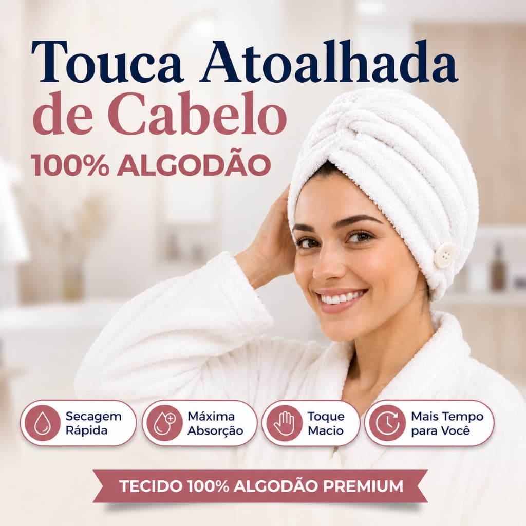 Toalha Touca De Cabelo 100% Algodão Secavel Excluiva Original