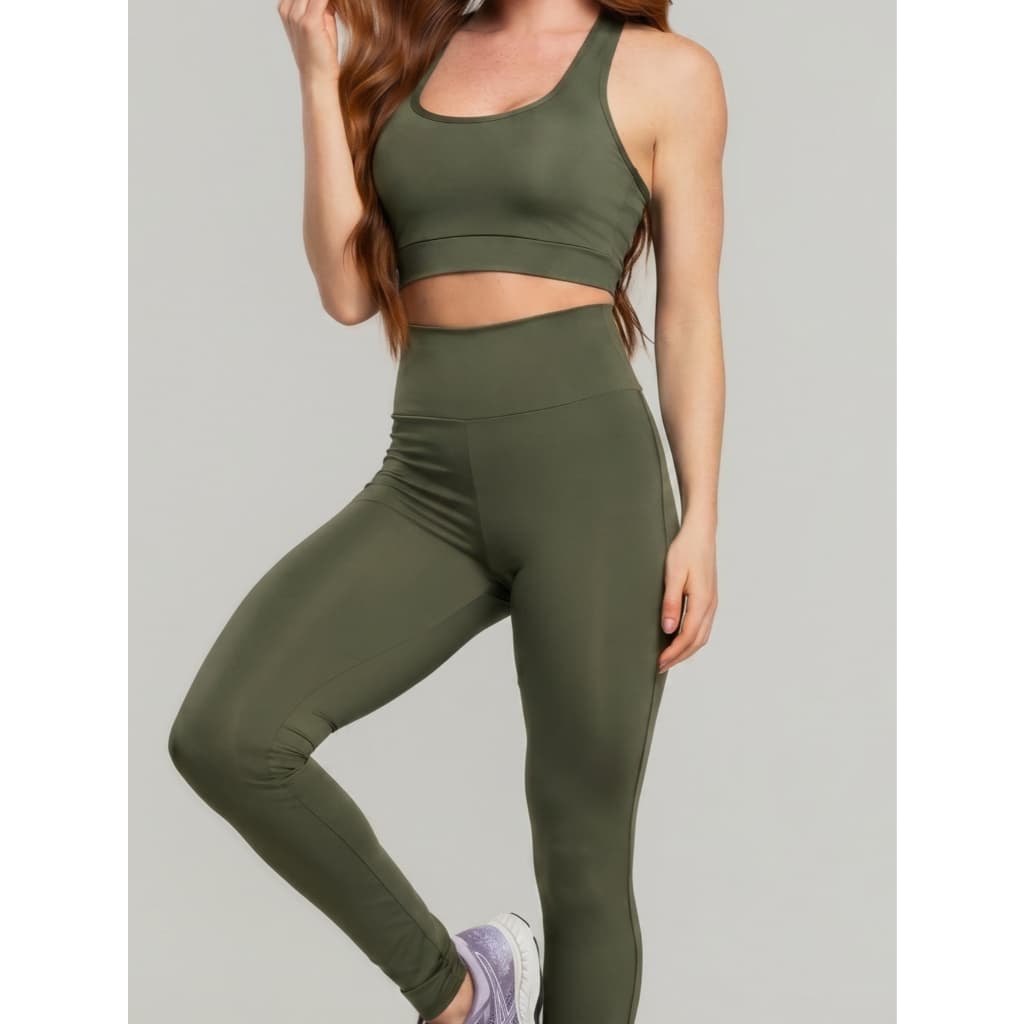 Conjunto Academia Calça Legging Cintura Alta e Top Nadador com Entrada para Bojo