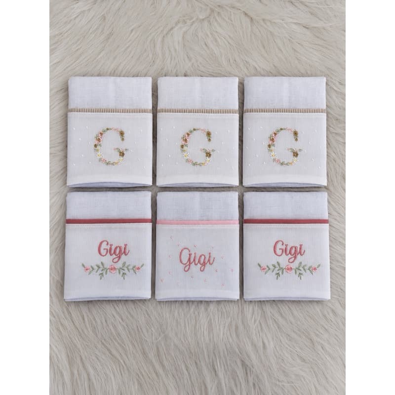 Kit Fraldas Bordadas Personalizadas 12 Peças Bebê Enxoval Menino Menina 6 unidades ombro + 6 unidades passeio
