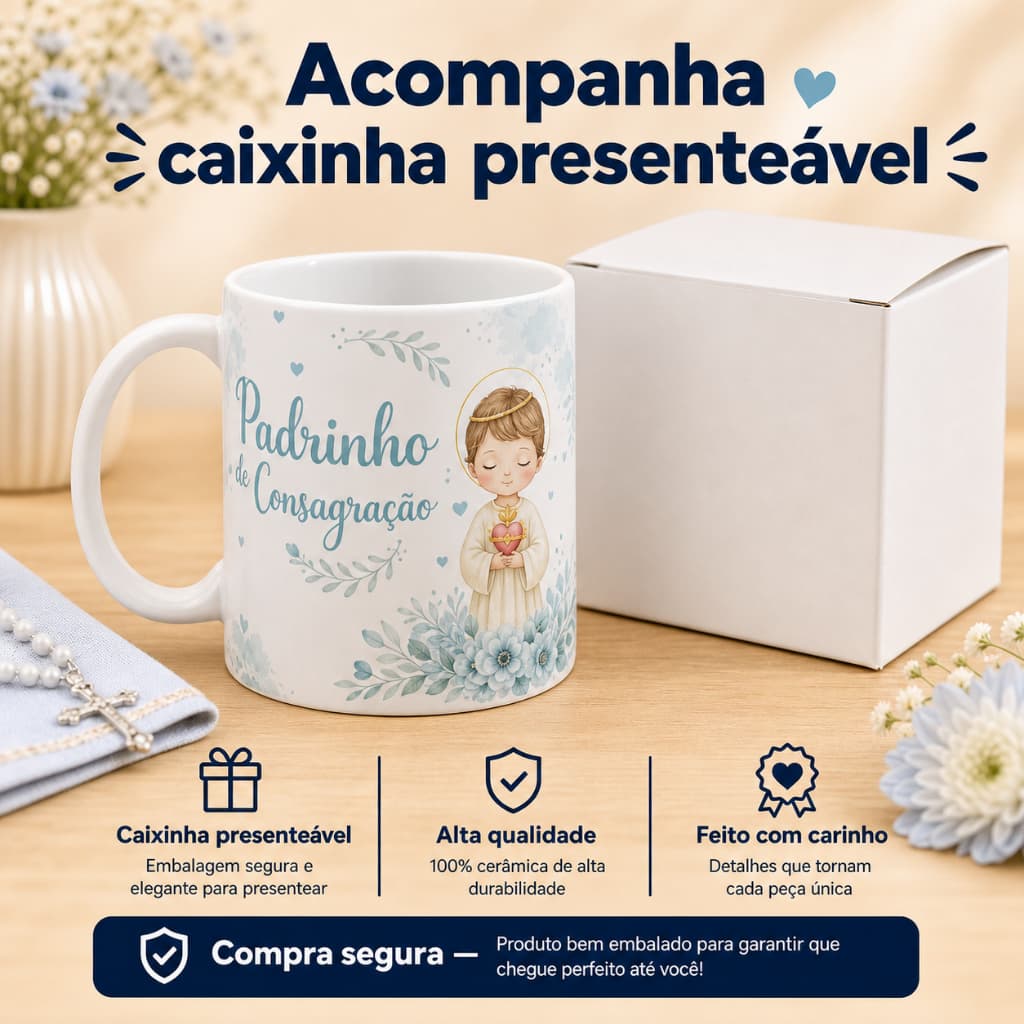 Caneca Padrinho de Consagração | Presente Religioso Batismo Lembrança  Dindo Batismo Gestação
