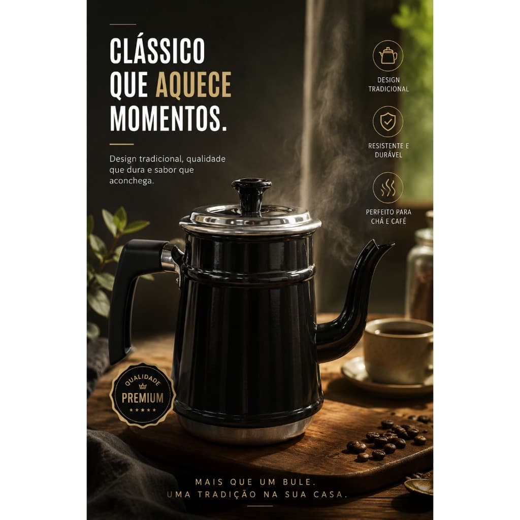 Bule de Alumínio 1 Litro | Leve e Resistente | Cabo Baquelite | Cozinha I Café I Chá