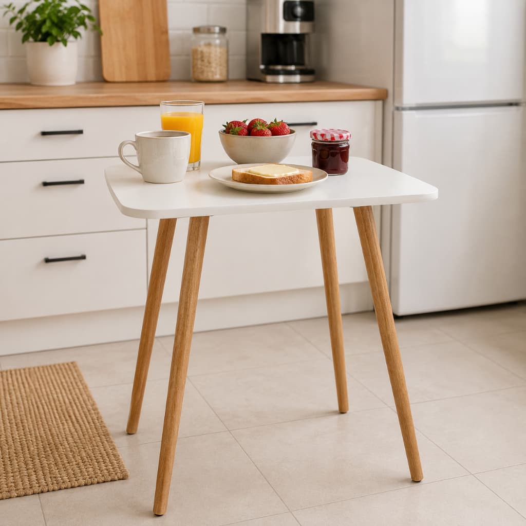 Mesa de Jantar Quadrada 70cm 4 Lugares Pés de Madeira Compacta Moderna