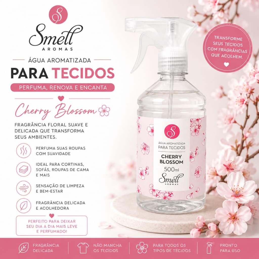 Água Perfumada 500ml para Tecidos e Roupas Aromatizante Smell Aromas