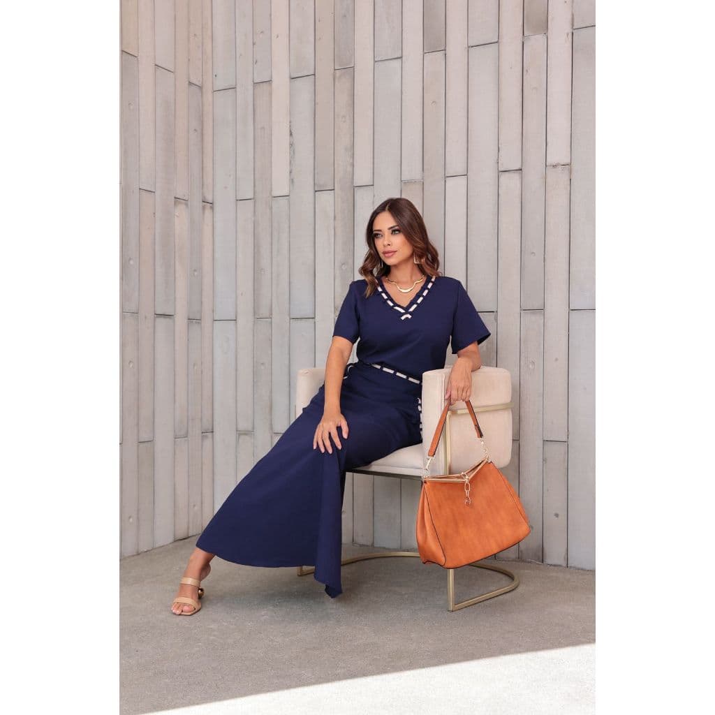 Conjunto Saia e Bluça Lindo Femenino com detalhes de tiras Longa tecido Marrant Moda Evangelica Elegante,Casual e chip
