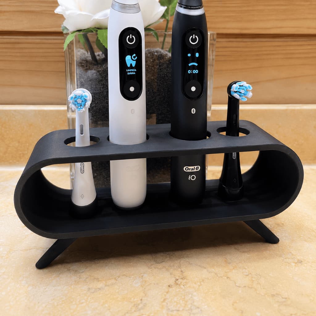SUPORTE DUPLO ORAL-B iO PRETO/BRANCO Organizador Escova Elétrica Porta Refis Premium