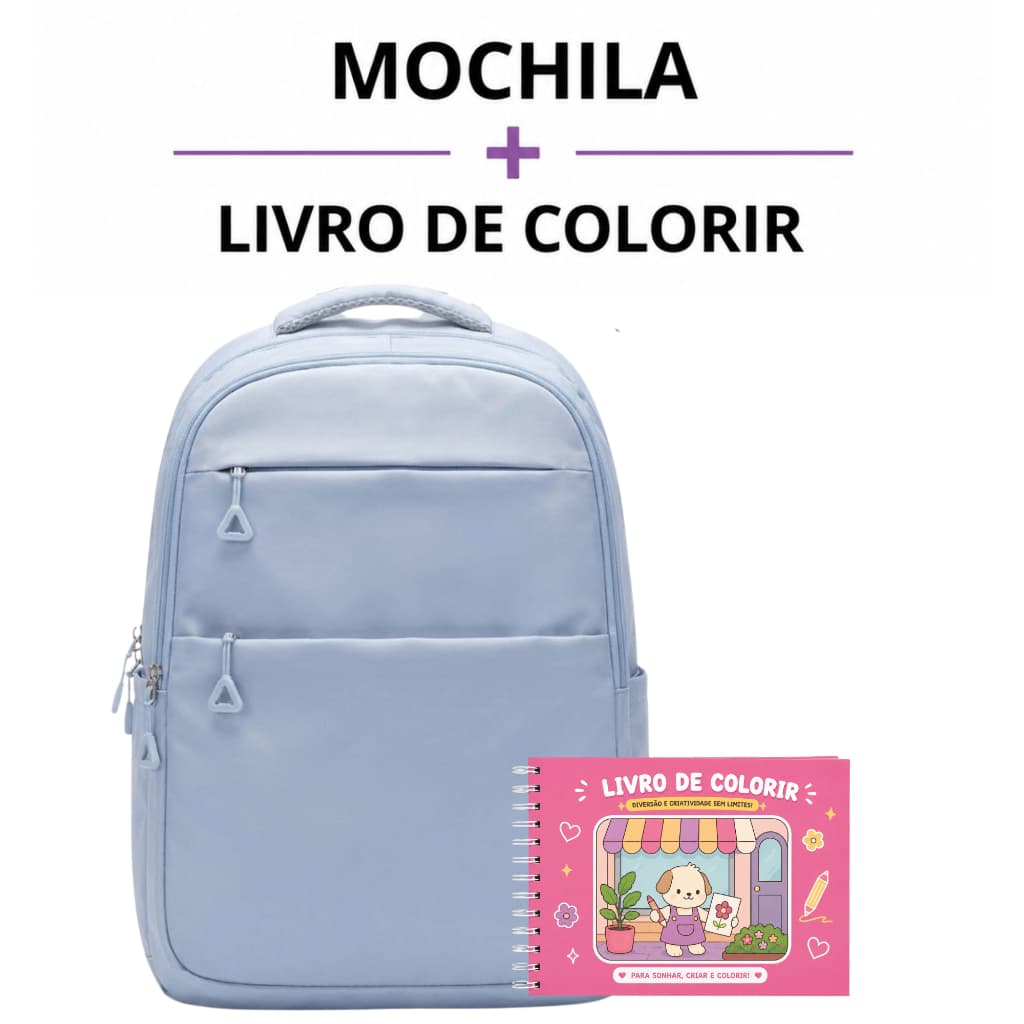 Mochila Escolar Feminina Masculina Grande com Livro de Colorir Kit Mochila Casual