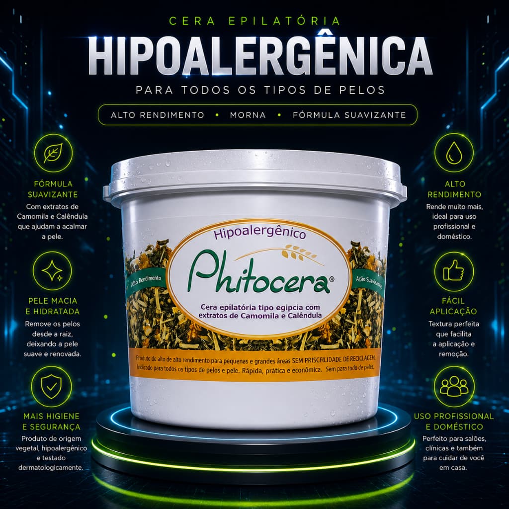 Cera Morna Depilatória Phitocera Hipoalergenica Pote 1kg Aquecer no Microondas ou Termoceras