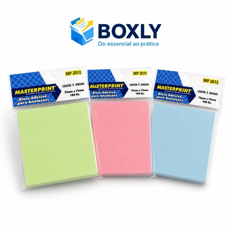 Kit 3 Blocos Adesivos Coloridos Post-it para Estudos e Escritório