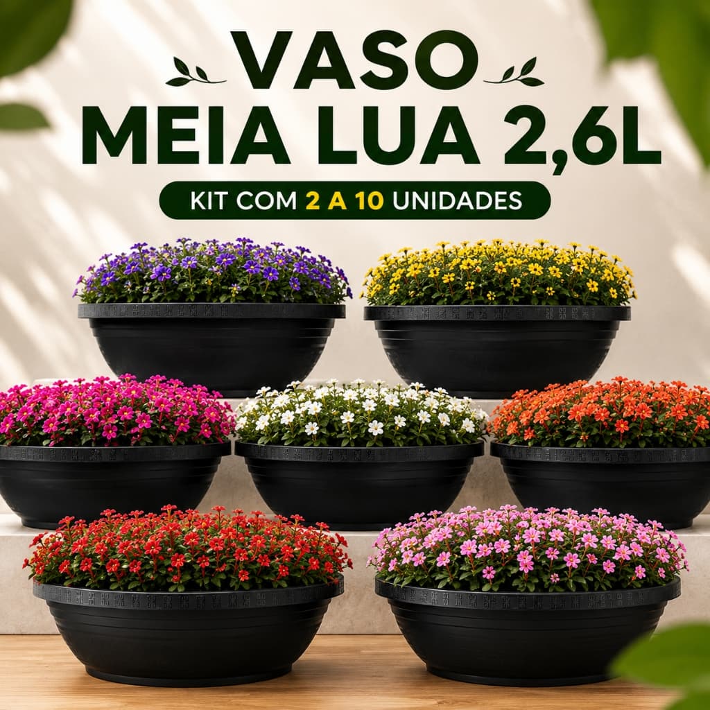 Kit 10/8/6/4/2 Vaso Meia Lua 2,6 Litros de Parede Jardim Vertical Decoração Plantas Flores Quintal