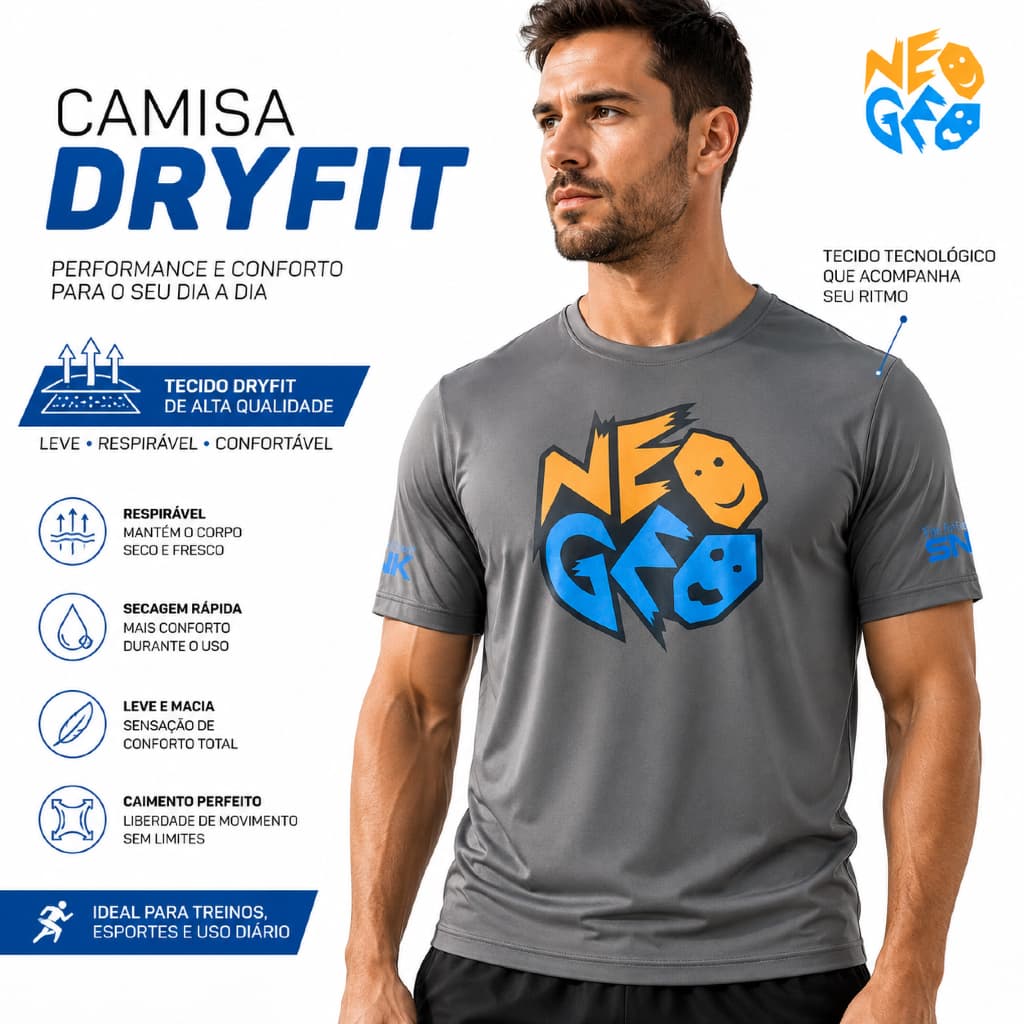 Camisa Dry Fit Gamer Academia Treino Esportiva Masculina Respirável Fitness Cinza ou Preta