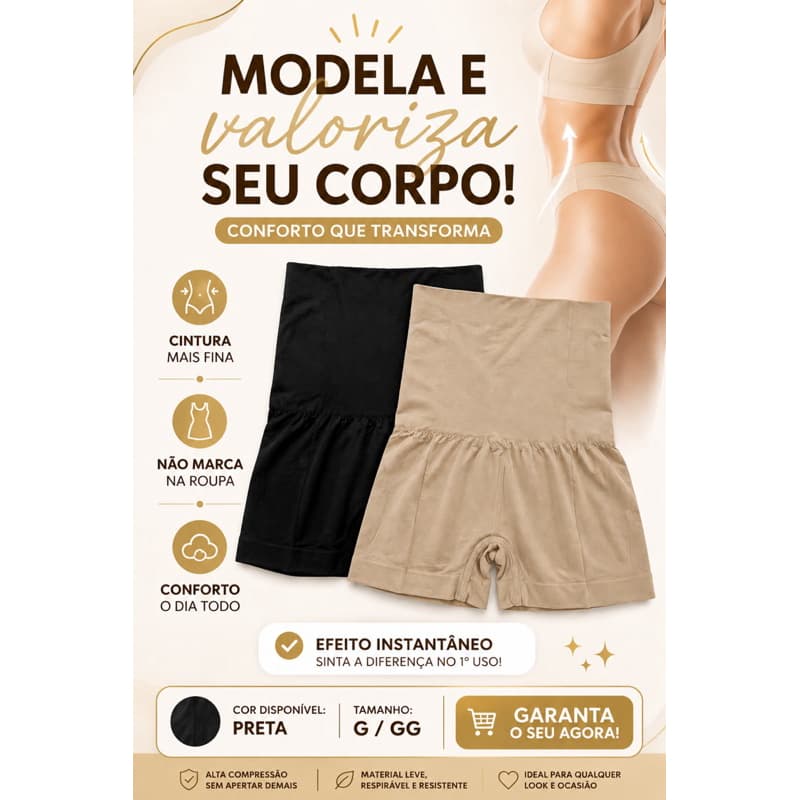 Short Modelador Cintura Alta – Afina a Cintura e Não Marca na Roupa | Disponível no tamanho: G/GG