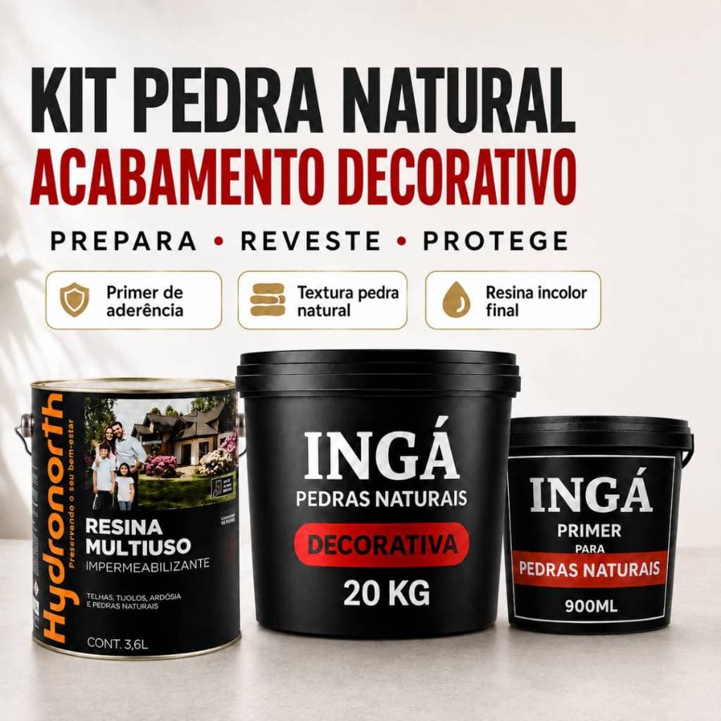 Kit Pedra Natural 20kg Efeito Decorativo Com Primer 900ml e Silicone 3,6L Para Parede Externa