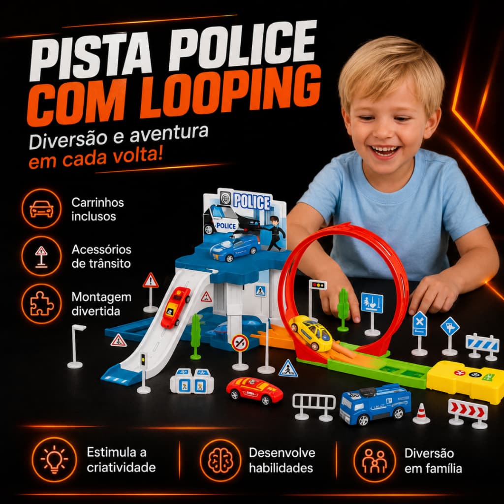 Monta Monta Garagem Pista Estacionamento Estação Policial Bombeiros c Carrinho e Acessorios Presente Aniversário Menino