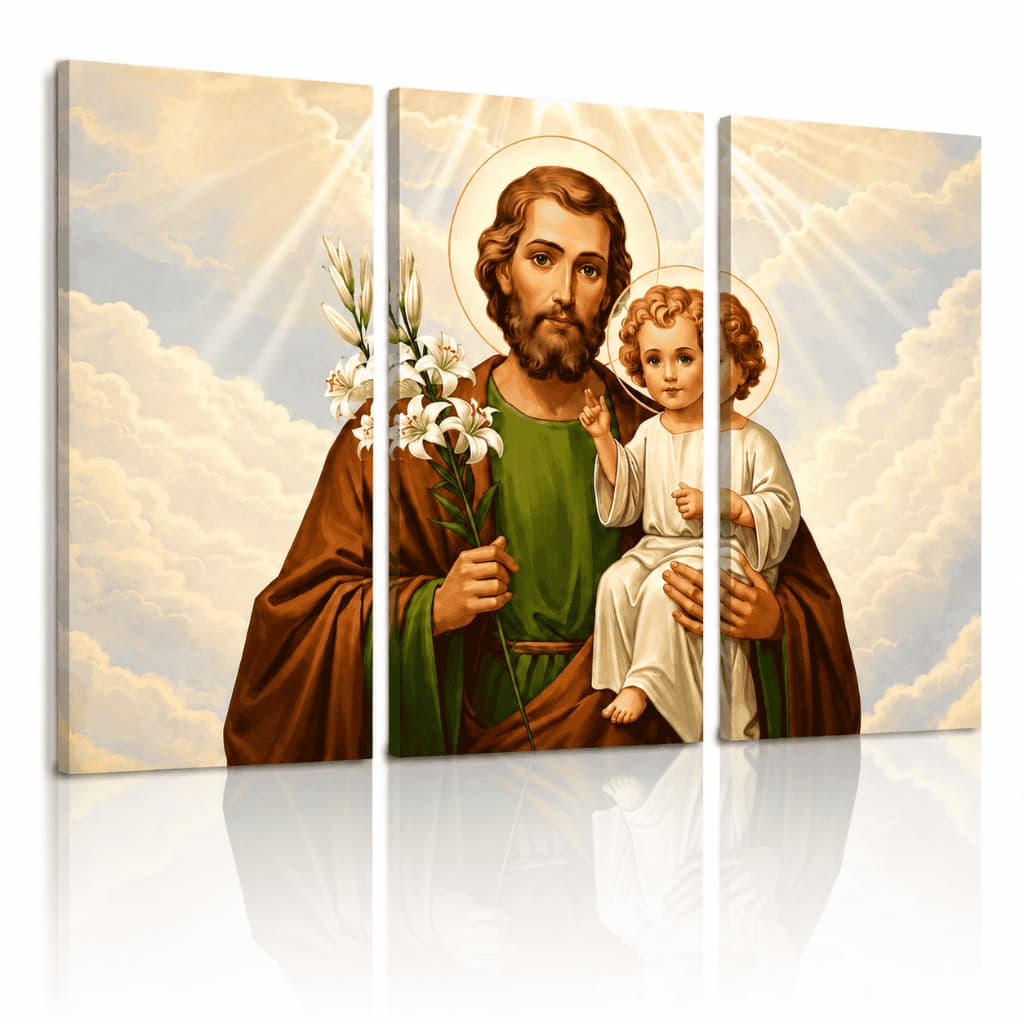 Quadros Decorativos 3 Peças Sala São José com Menino Jesus Religioso Tríptico Capelinha