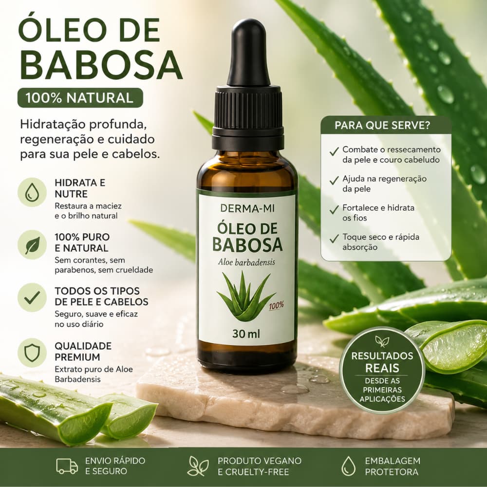 Óleo de Babosa 100% Puro – Hidratação, Crescimento e fortalecimento dos cabelos