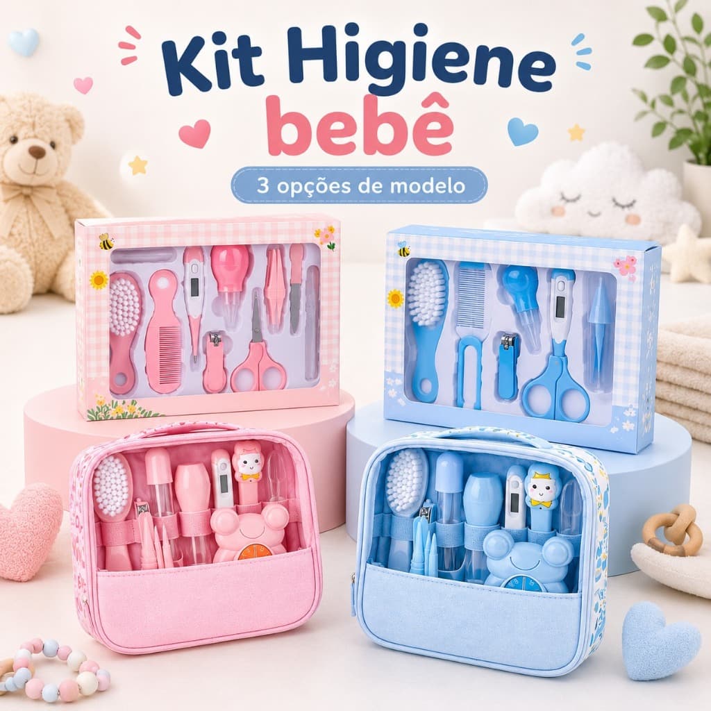 Kit Higiene Bebê Cuidados do Baby Até 13 Peças Pente Escova Tesoura Cortador De Unha