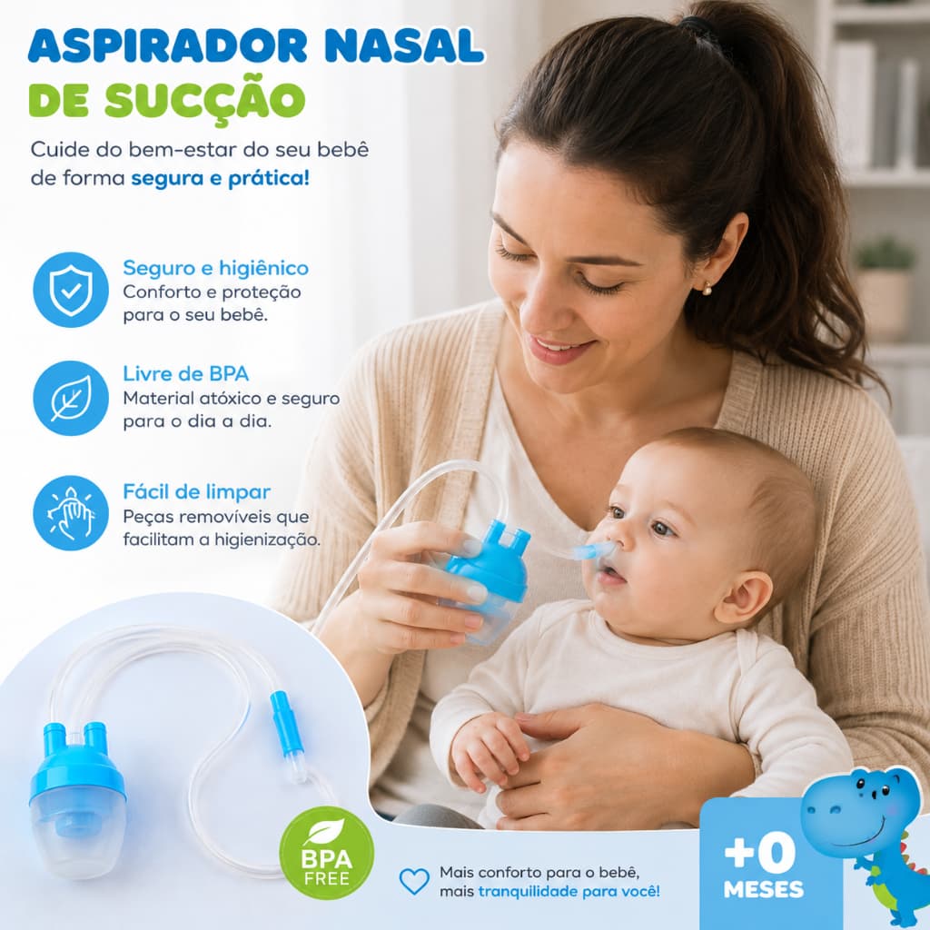 ✨ Aspirador Nasal de Sucção para Bebê Recém-Nascido – Limpeza Suave, Seguro e Fácil de Usar