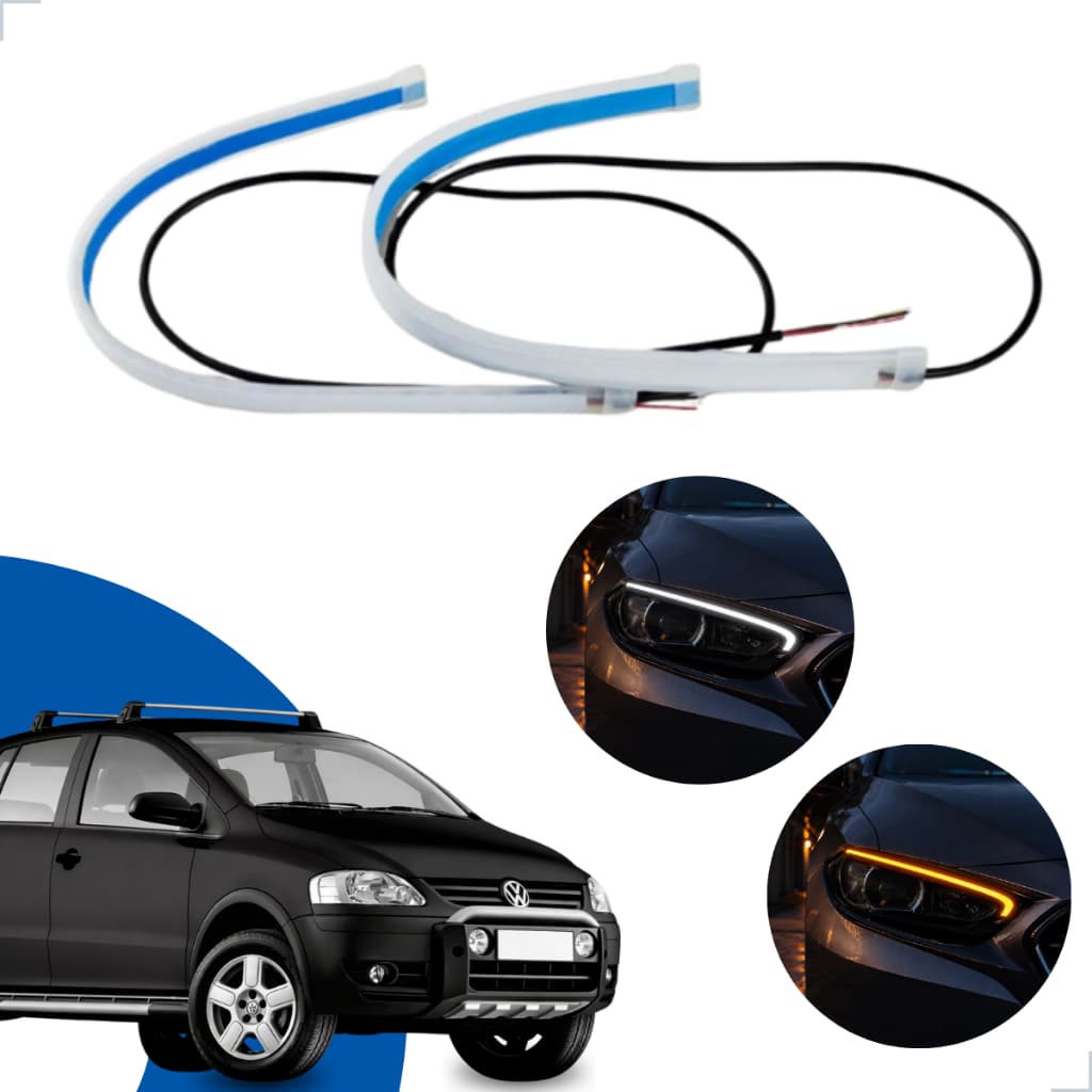 Kit Fitas Led DRL Farol + Seta 12v 45cm CrossFox 2008 2009 2010 2011 2012 2013 2014